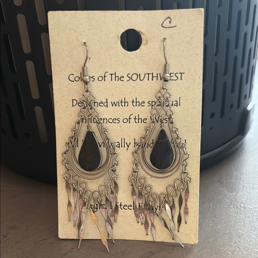 Silver and Black Teardrop Earrings Never worn onyx